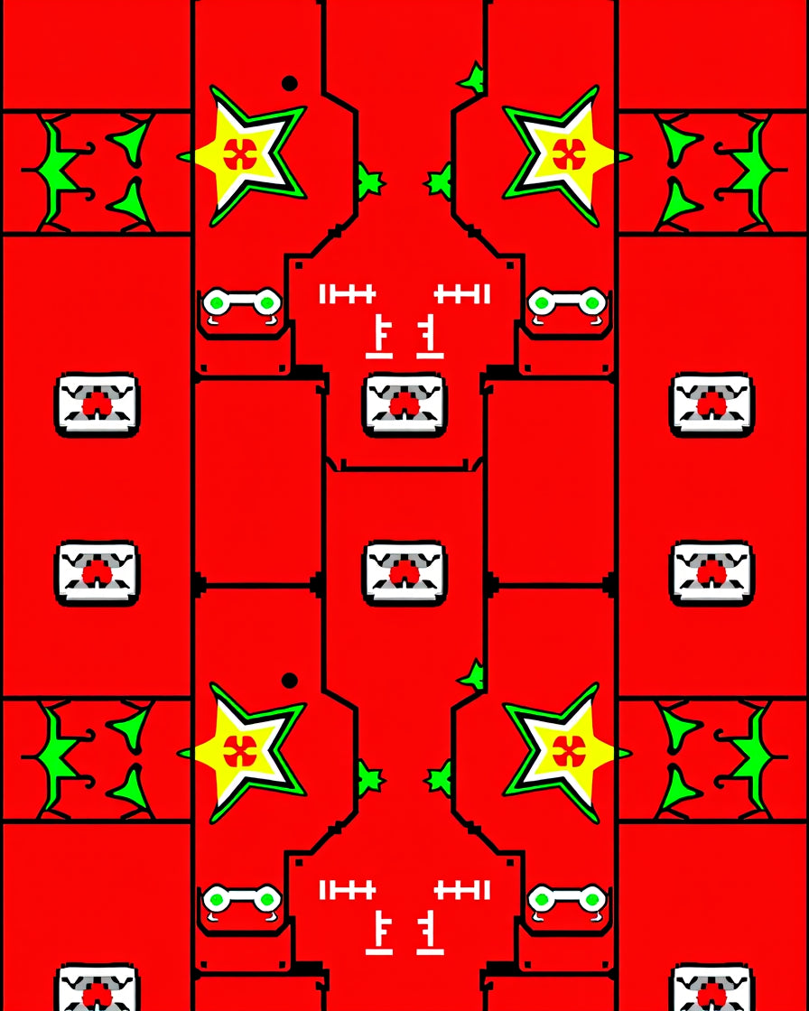 Red Geometric Star Robot Rug