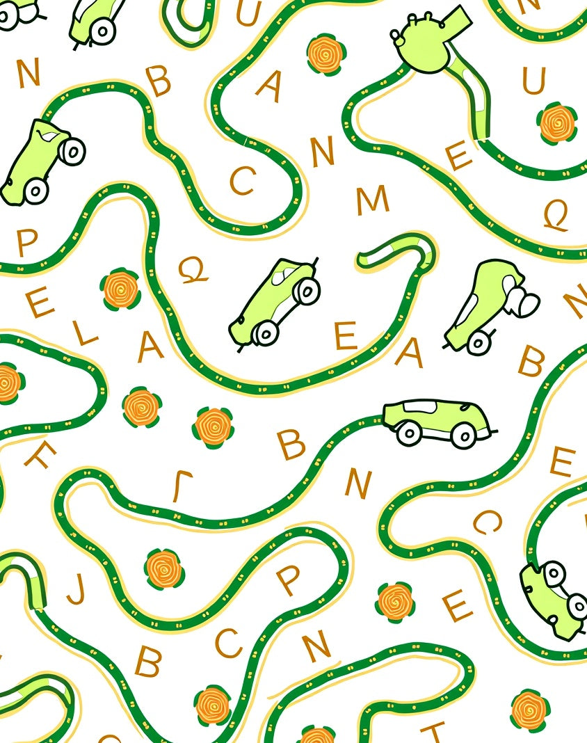 Whimsical Green Cars Letter Track Rug