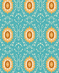 Turquoise Orange White Sunflower Tile Rug