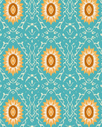 Turquoise Orange White Sunflower Tile Rug