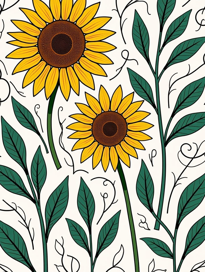 Golden Sunflower Foliage Vine Art Rug