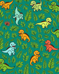 Playful Cartoon Dinosaurs Green Foliage Repeats Rug