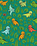 Playful Cartoon Dinosaurs Green Foliage Repeats Rug