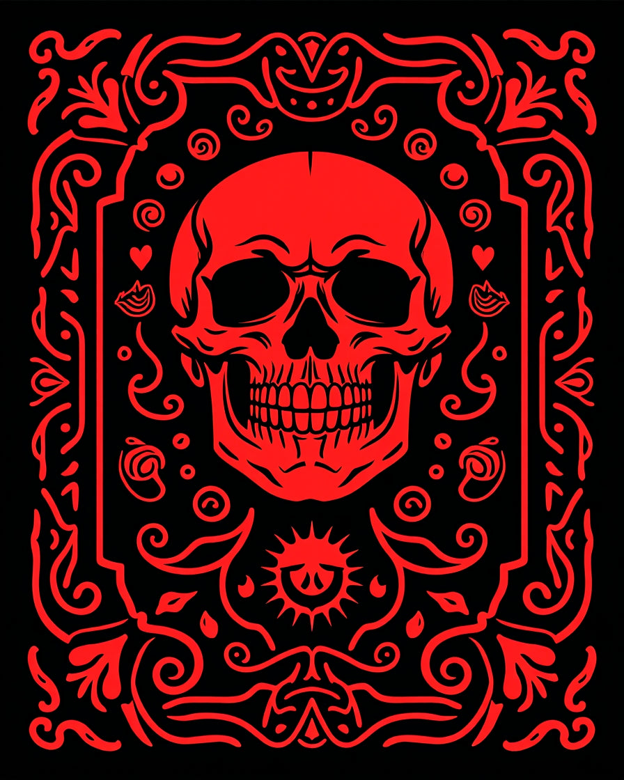 Crimson Skull Ornamental Border Rug