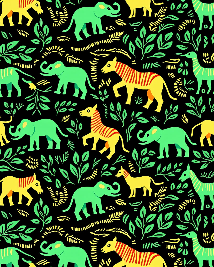 Green Elephants Yellow Zebras Jungle Meadow Rug