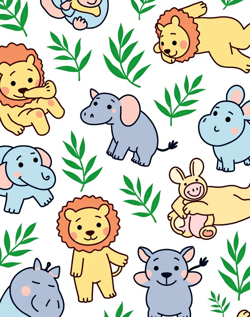 Jungle Animals Playful Yellow Blue Green Rug