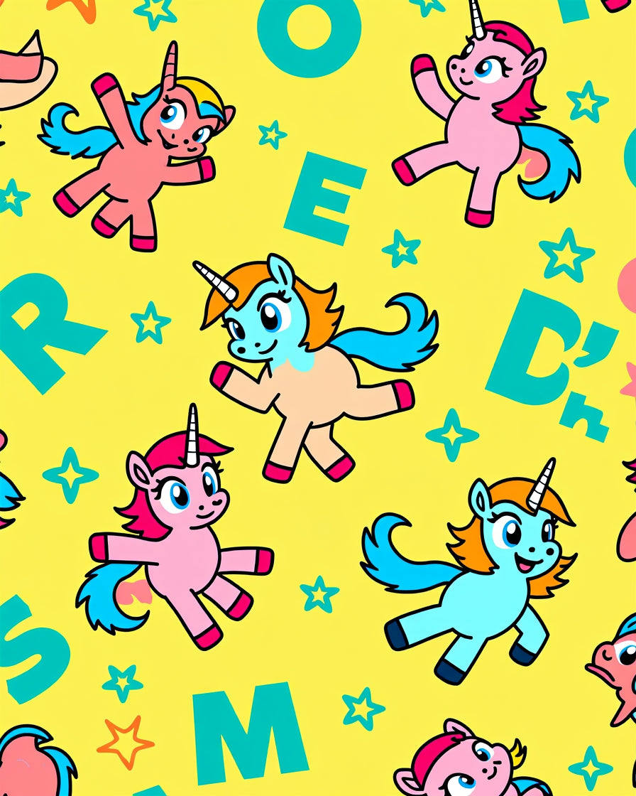 Playful Unicorns And Alphabet Background Rug