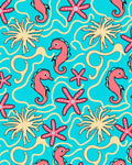 Coral Pink Seahorse Starfish Aqua Swirl Rug