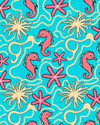 Coral Pink Seahorse Starfish Aqua Swirl Rug