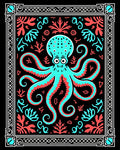 Aqua Coral Octopus Nautical Border Rug