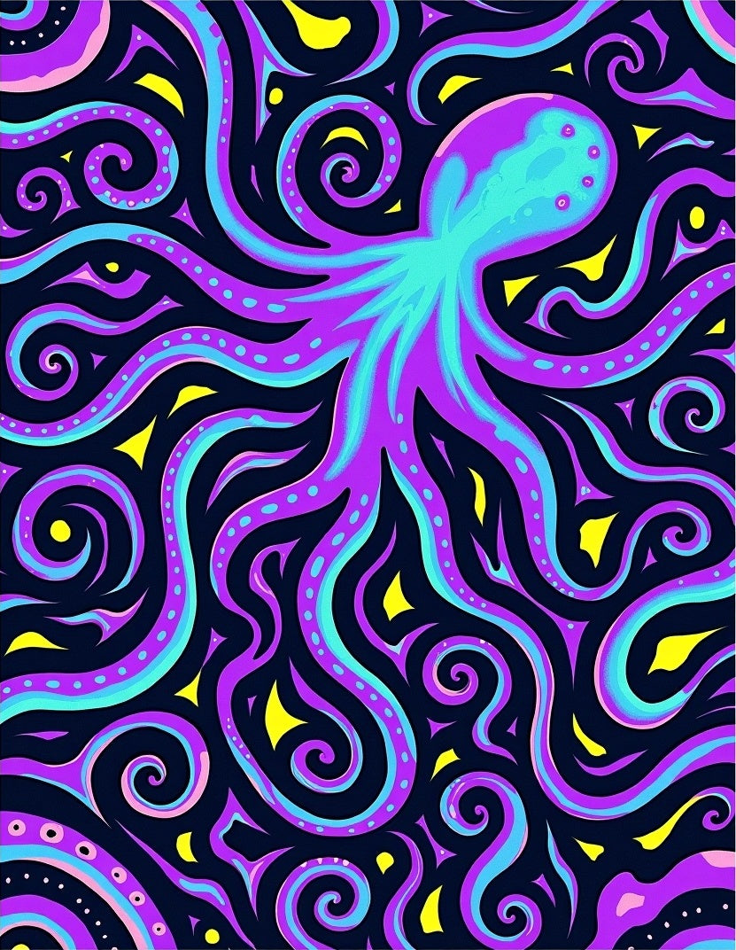 Vibrant Purple Teal Octopus Swirl Rug