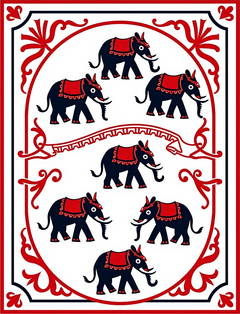 Crimson Elephant Parade Oval Rug