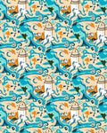 Playful Coastal Surfer Cartoon Scene Rug