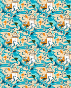 Playful Coastal Surfer Cartoon Scene Rug