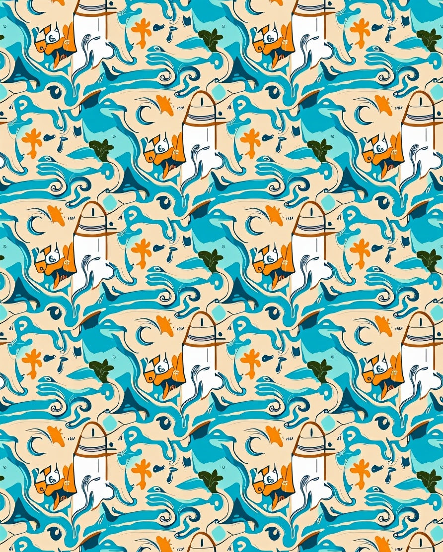 Playful Coastal Surfer Cartoon Scene Rug