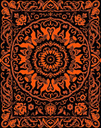 Vibrant Orange Black Floral Medallion Tapestry Rug