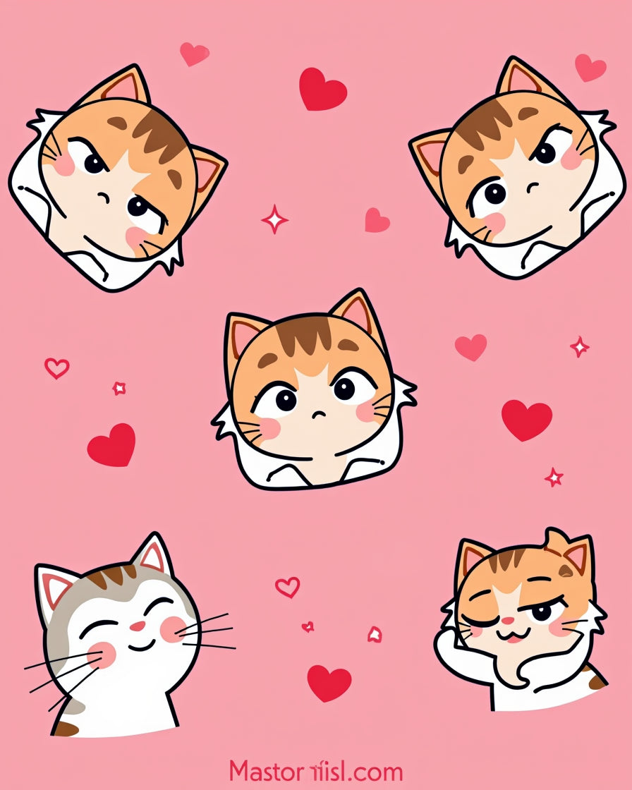 Cute Cat Faces Pink Hearts Collection Rug