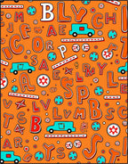 Whimsical Orange Alphabet Cars Theme Rug