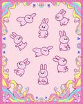 Retro Pink Bunny Swirl Frame Rug