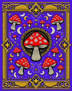Psychedelic Red Mushroom Sunburst Tapestry Rug