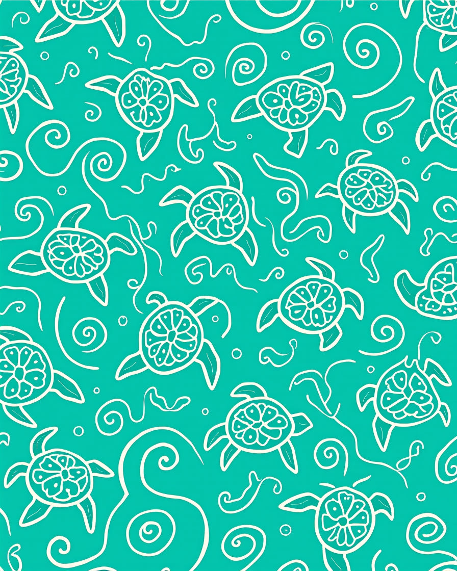 Teal White Turtle Swirl Pattern Rug
