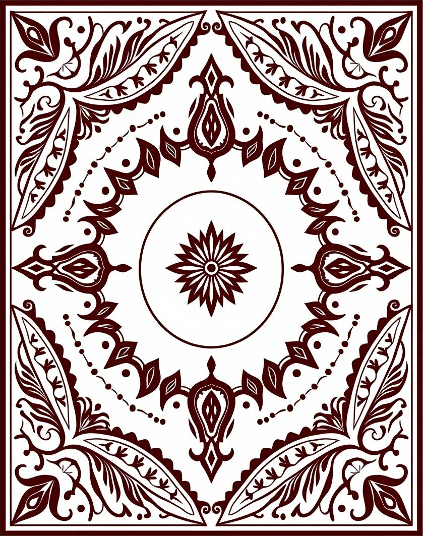 Deep Crimson Floral Medallion Border Rug
