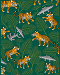 Jungle Tigers With Ferns And Crocodiles Rug