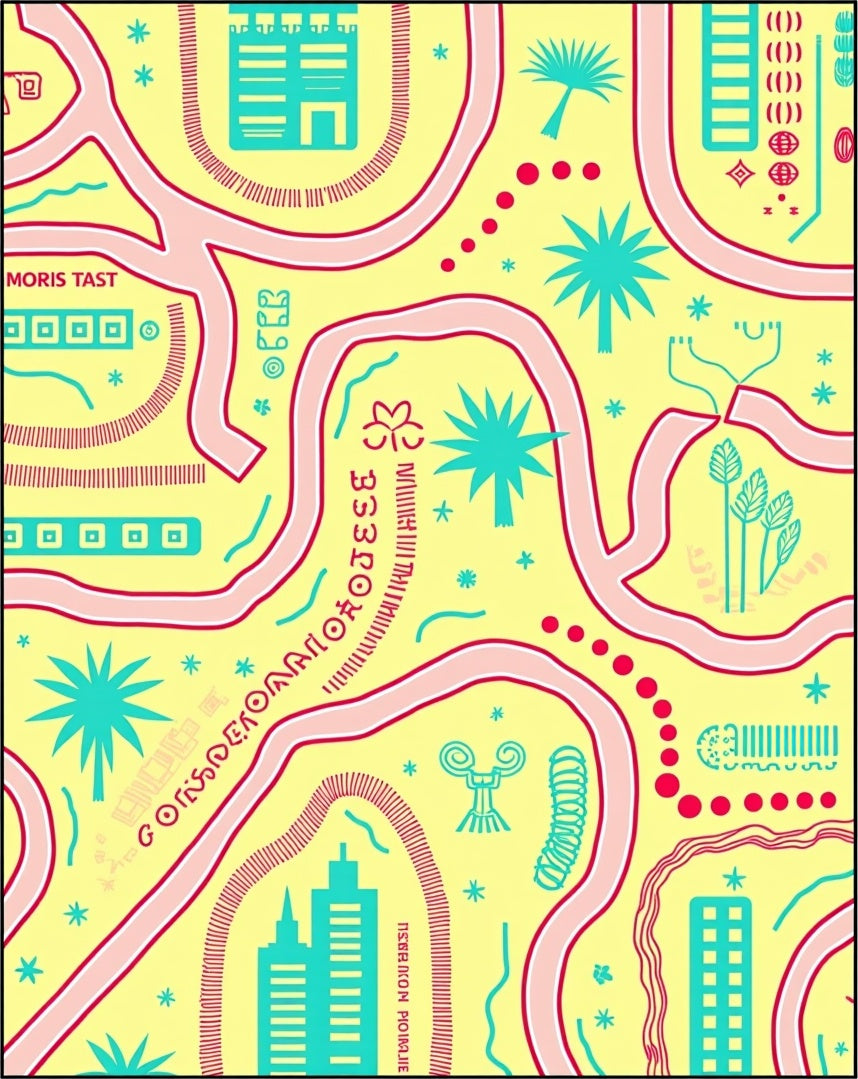 Yellow Pink Blue Abstract Cityscape Rug