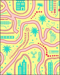 Yellow Pink Blue Abstract Cityscape Rug
