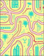 Yellow Pink Blue Abstract Cityscape Rug