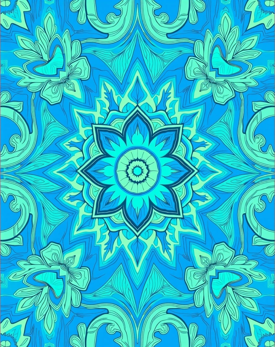 Oceanic Blue Floral Mandala Accent Rug