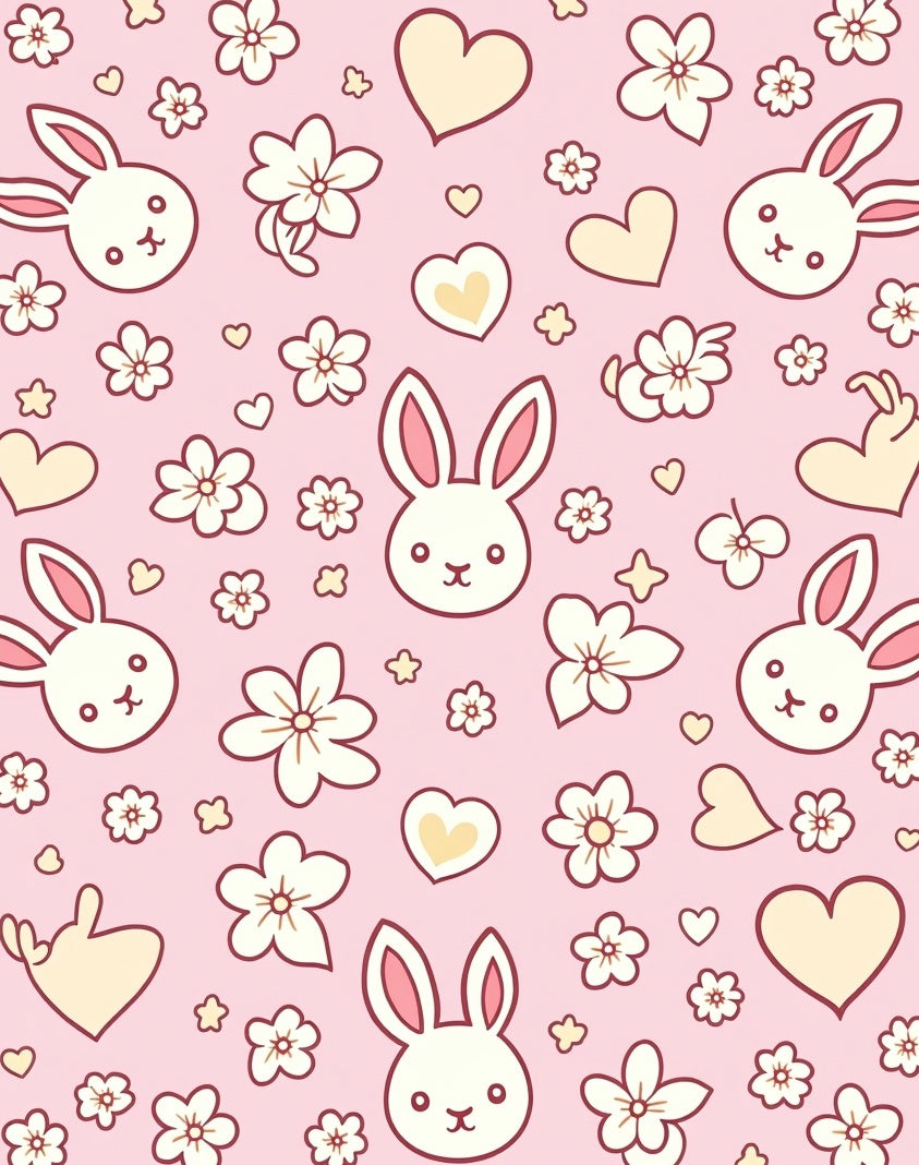 Pink Bunny Hearts Floral Scatter Rug