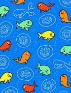Whimsical Fish School Blue Ocean Rug