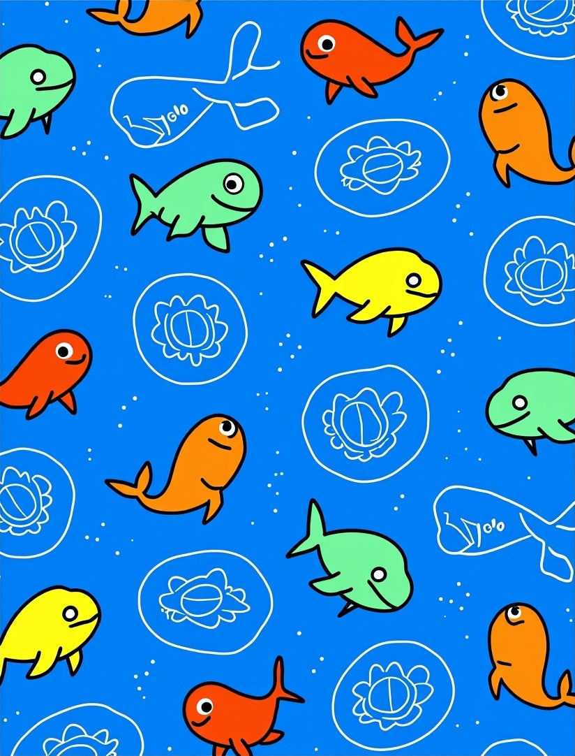 Whimsical Fish School Blue Ocean Rug