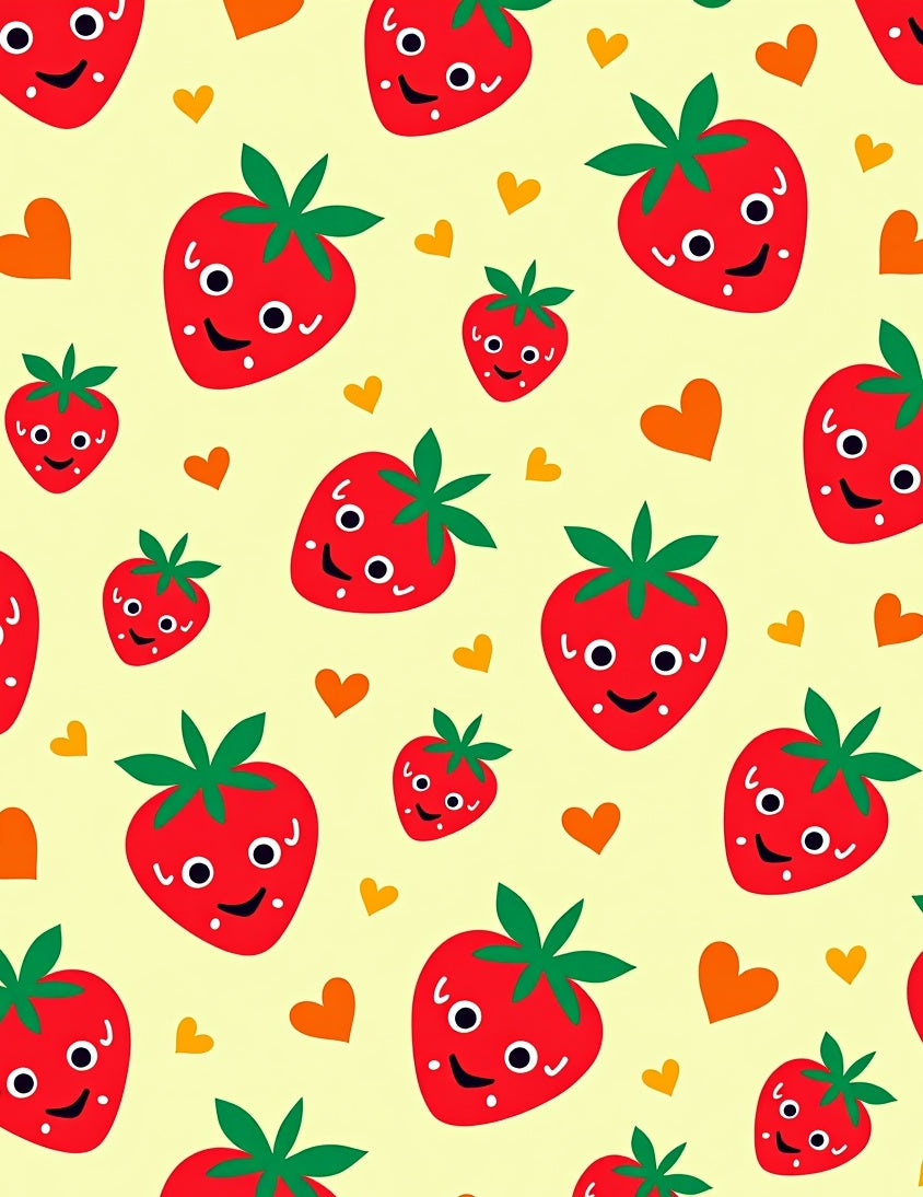 Whimsical Red Strawberry Hearts Pattern Rug