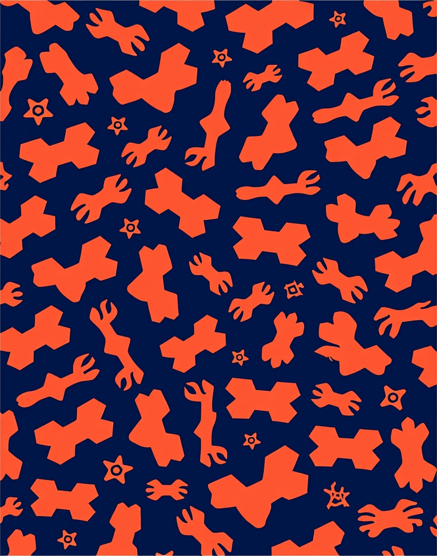 Orange Wrench Tools Navy Background Rug