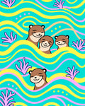 Whimsical Otter Family Flowing Waves Rug