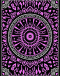 Vibrant Pink Mandala Black Background Rug