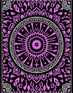 Vibrant Pink Mandala Black Background Rug