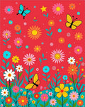 Bright Red Floral Butterfly Garden Rug