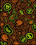 Neon Orange Lime Abstract Doodle Rug