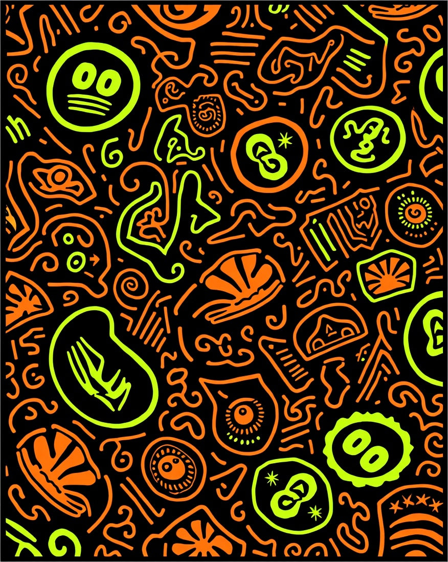 Neon Orange Lime Abstract Doodle Rug