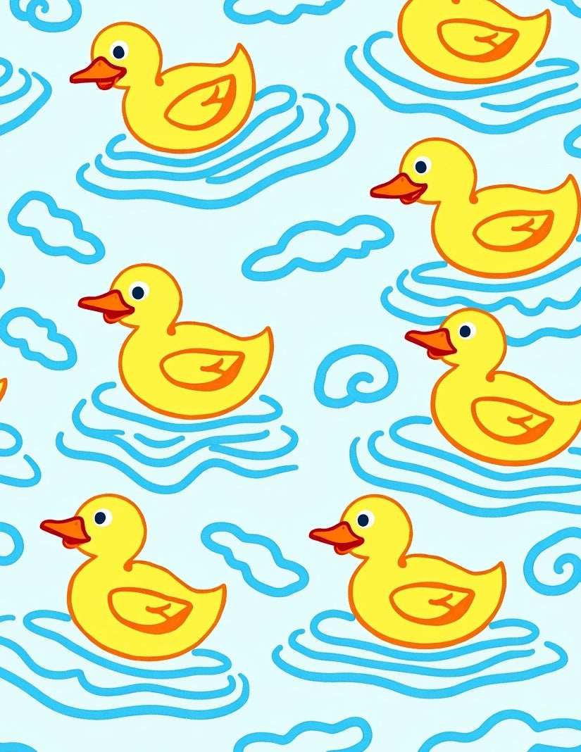 Yellow Ducklings Floating on Blue Waves Rug