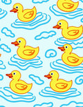 Yellow Ducklings Floating on Blue Waves Rug