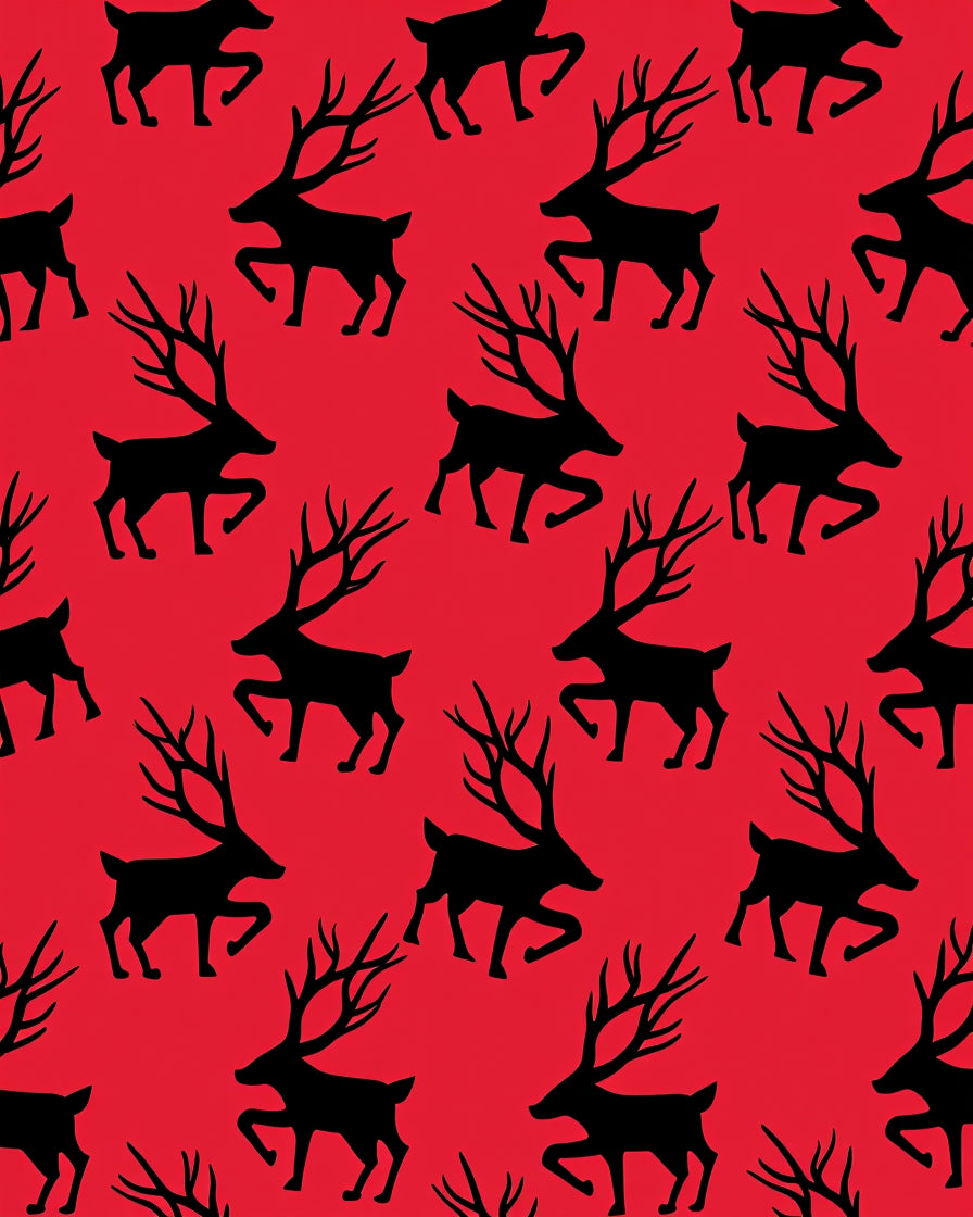 Bold Black Reindeer Silhouette Red Rug
