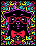 Vibrant Pug Portrait with Red Bowtie Rug