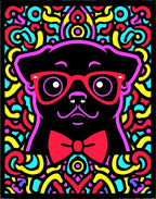 Vibrant Pug Portrait with Red Bowtie Rug