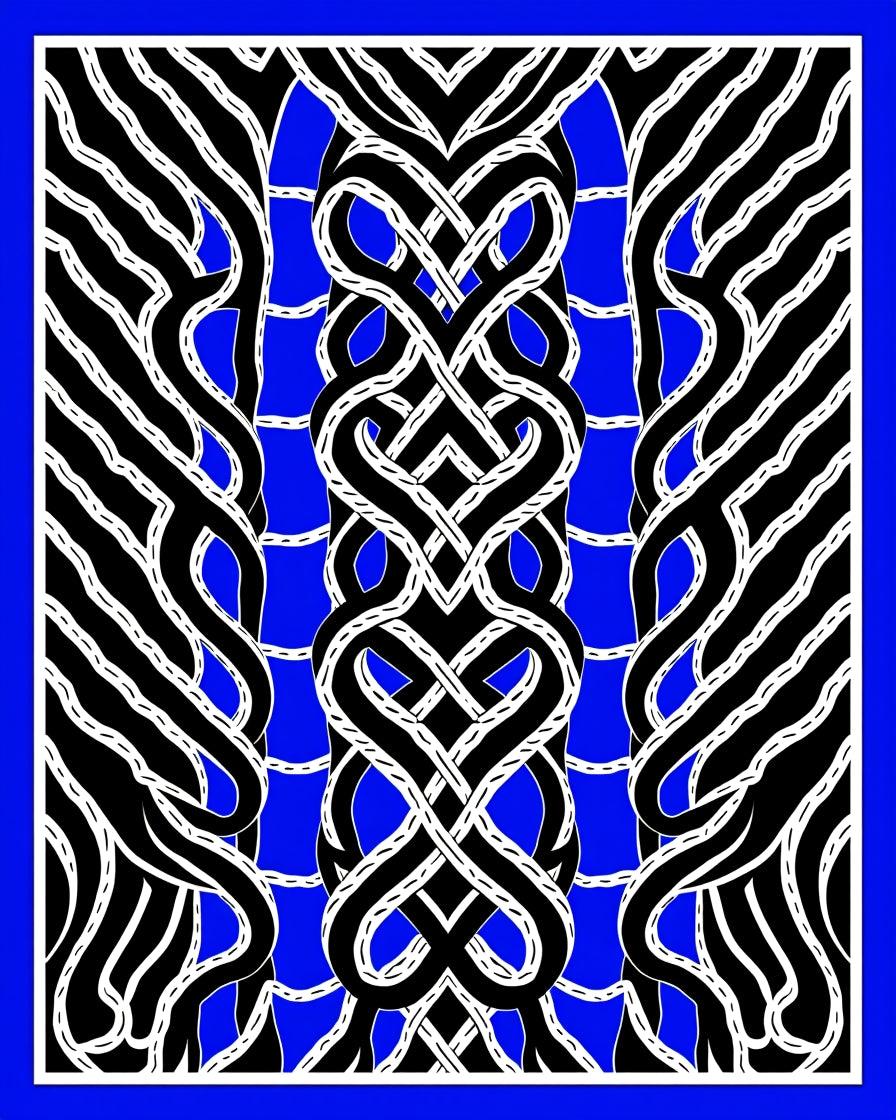 Bold Blue Interlocking Ribbon Art Rug
