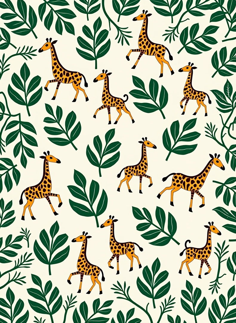 Whimsical Giraffe Jungle Leaf Ensemble Rug