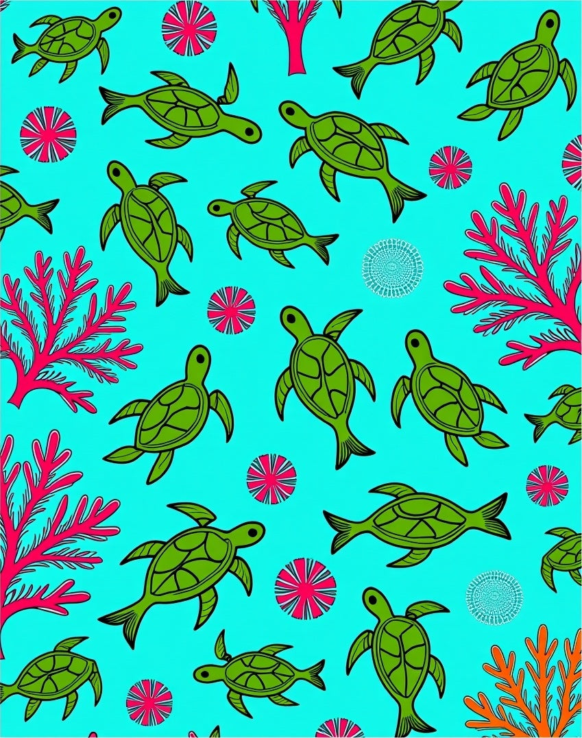 Oceanic Green Turtle Coral Swirls Rug